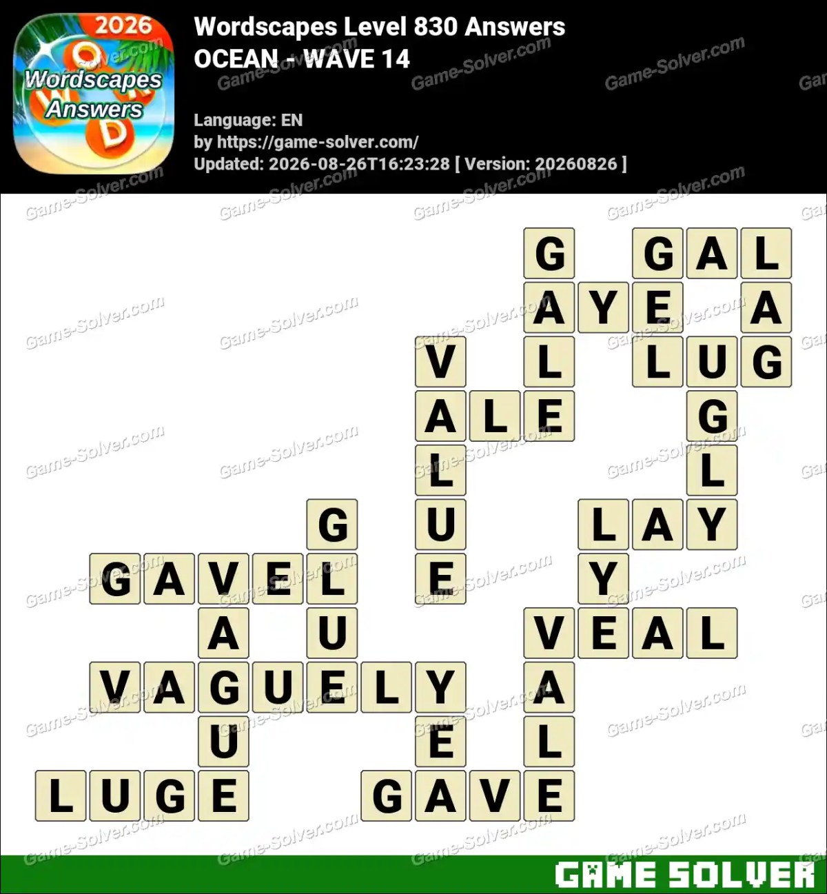 Wordscapes Level 830 Answers — OCEAN - WAVE 14