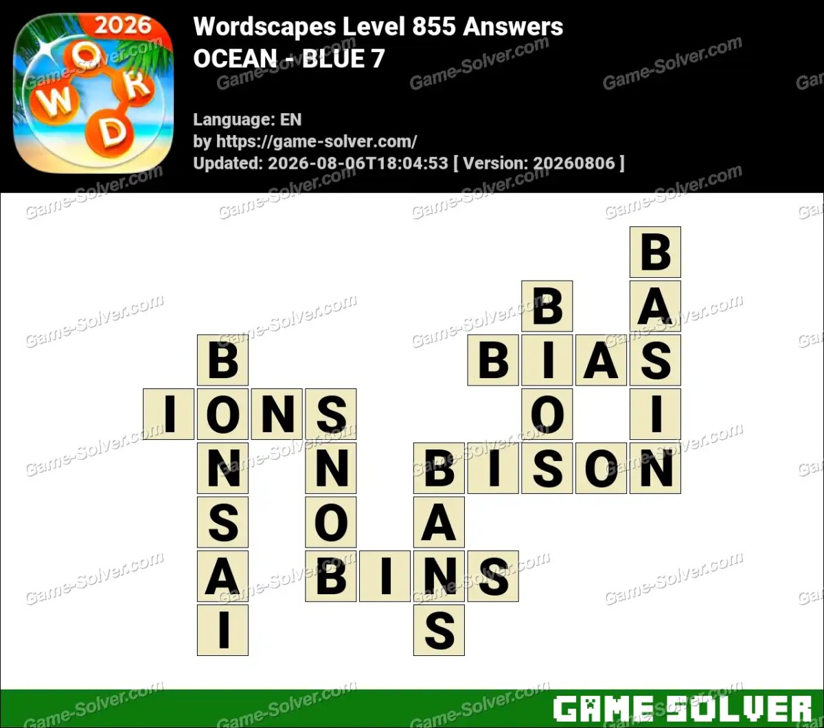 Wordscapes Level 855 Answers — OCEAN - BLUE 7