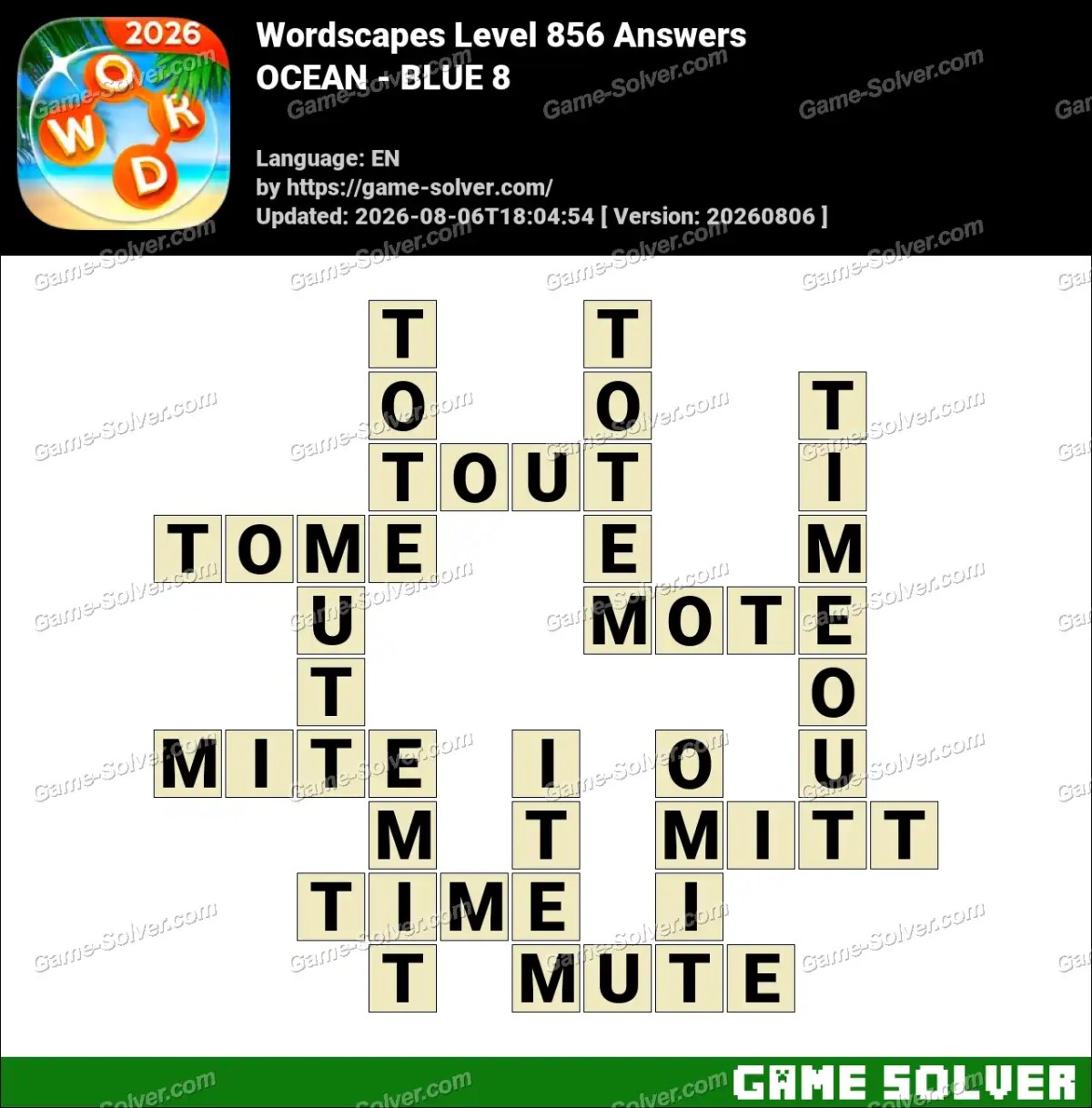 Wordscapes Level 856 Answers — OCEAN - BLUE 8