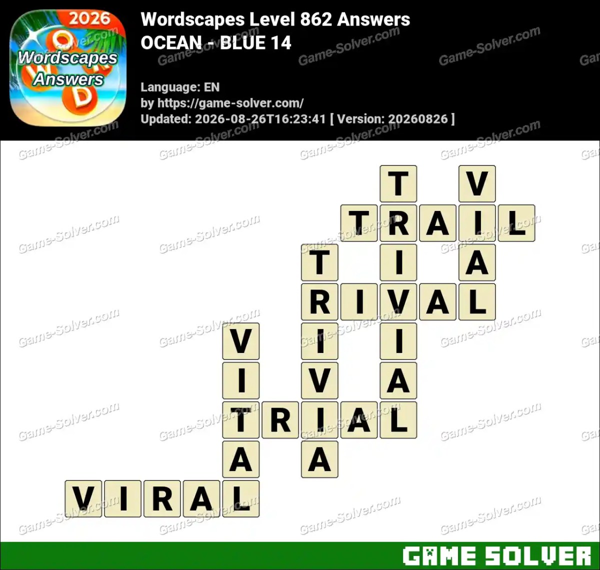 Wordscapes Level 862 Answers — OCEAN - BLUE 14