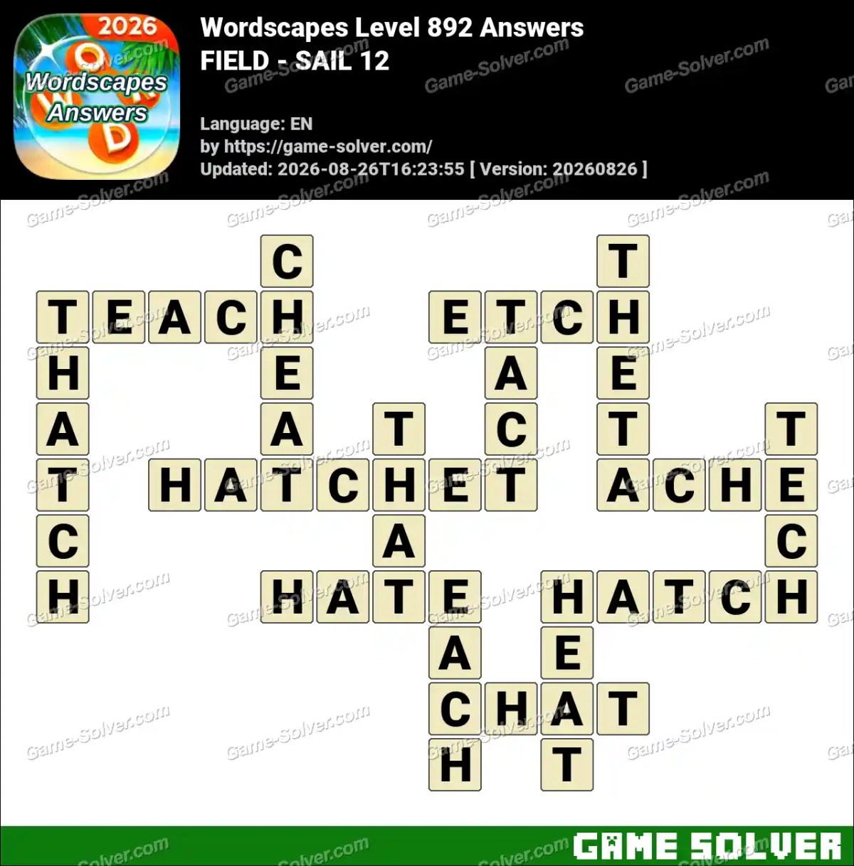 Wordscapes Level 892 Answers — FIELD - SAIL 12