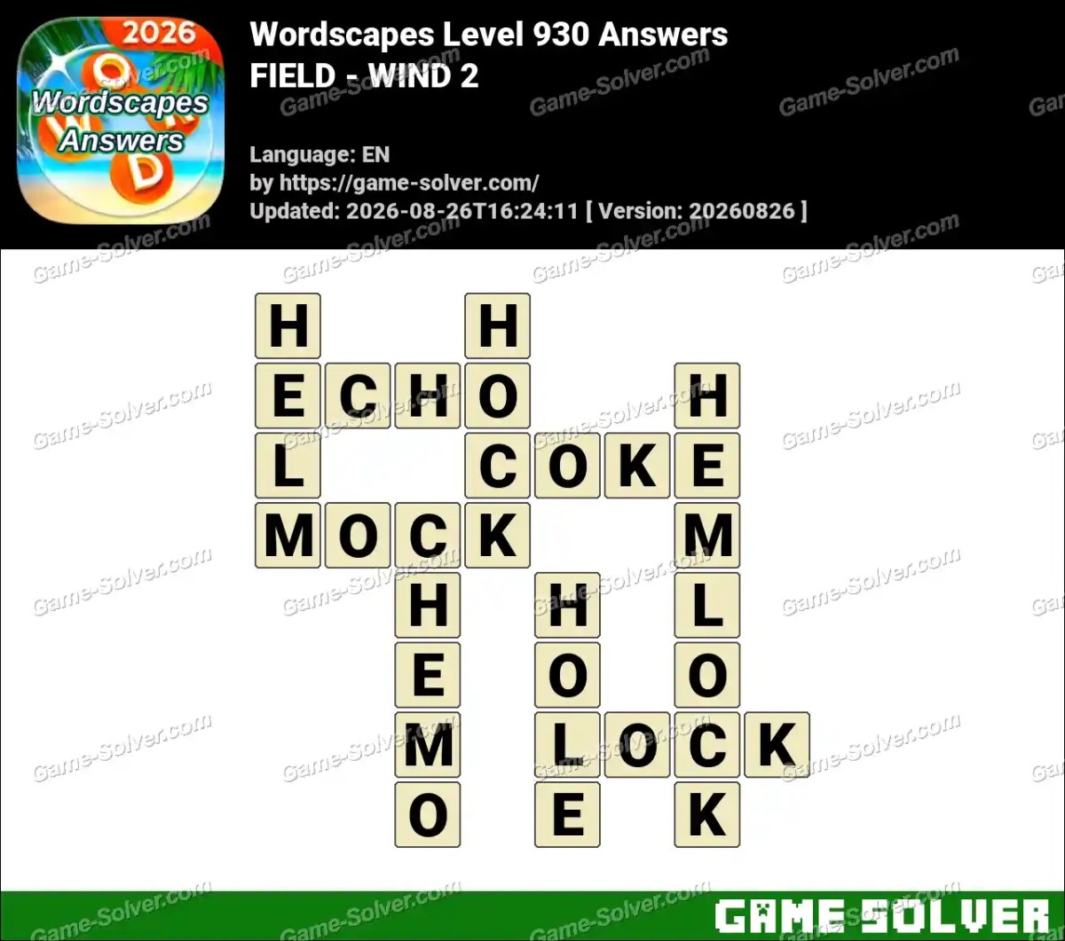 Wordscapes Level 930 Answers — FIELD - WIND 2