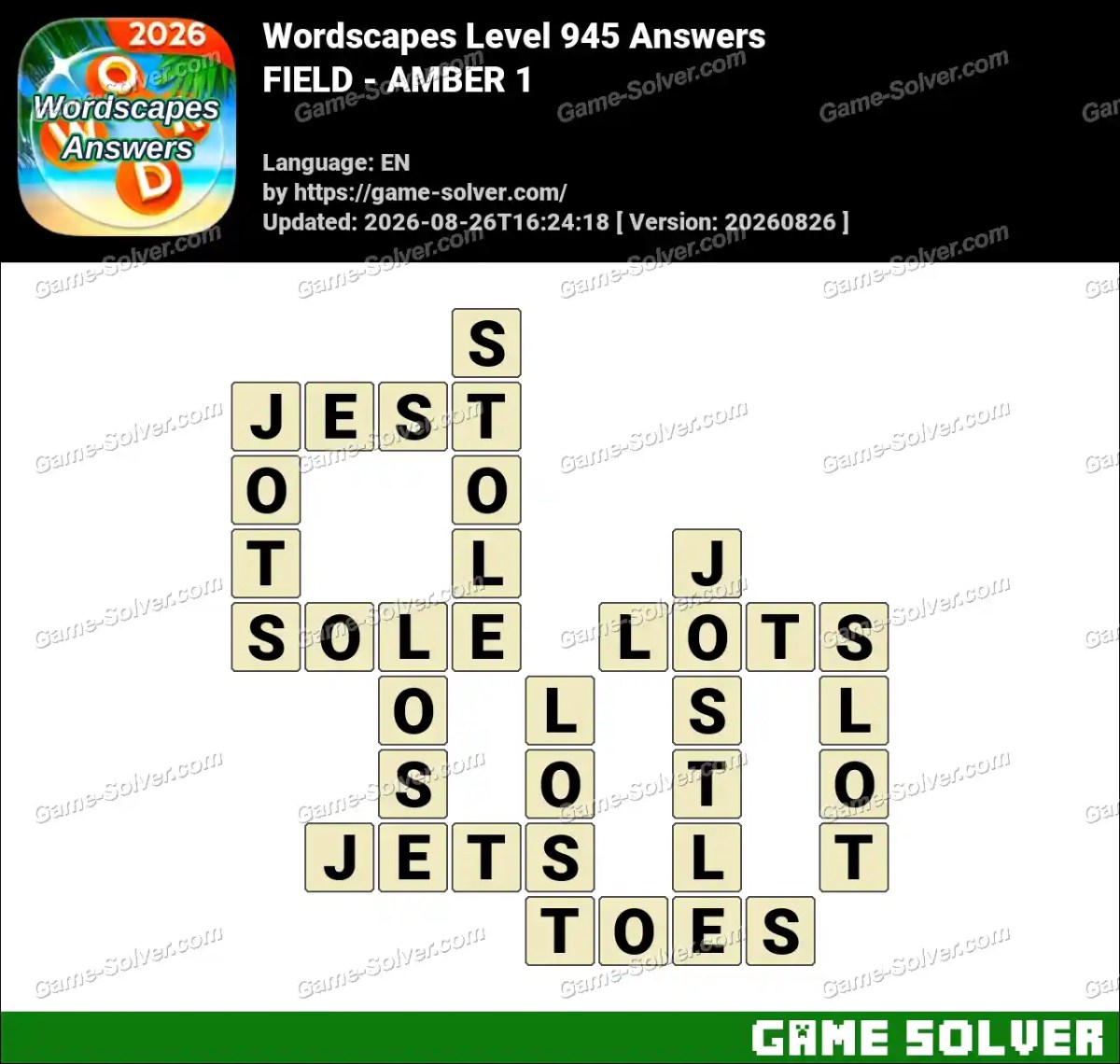 Wordscapes Level 945 Answers — FIELD - AMBER 1