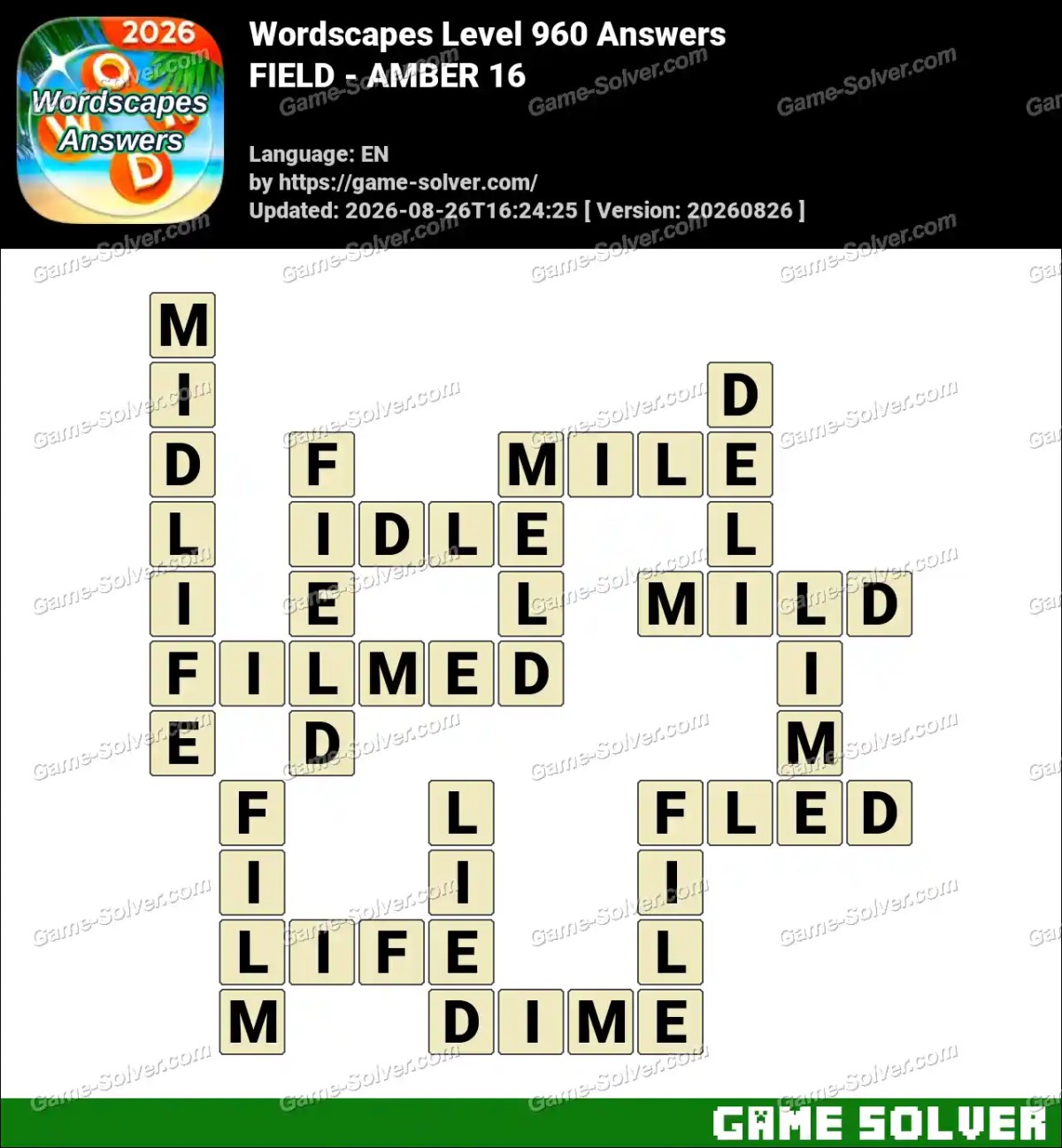 Wordscapes Level 960 Answers — FIELD - AMBER 16