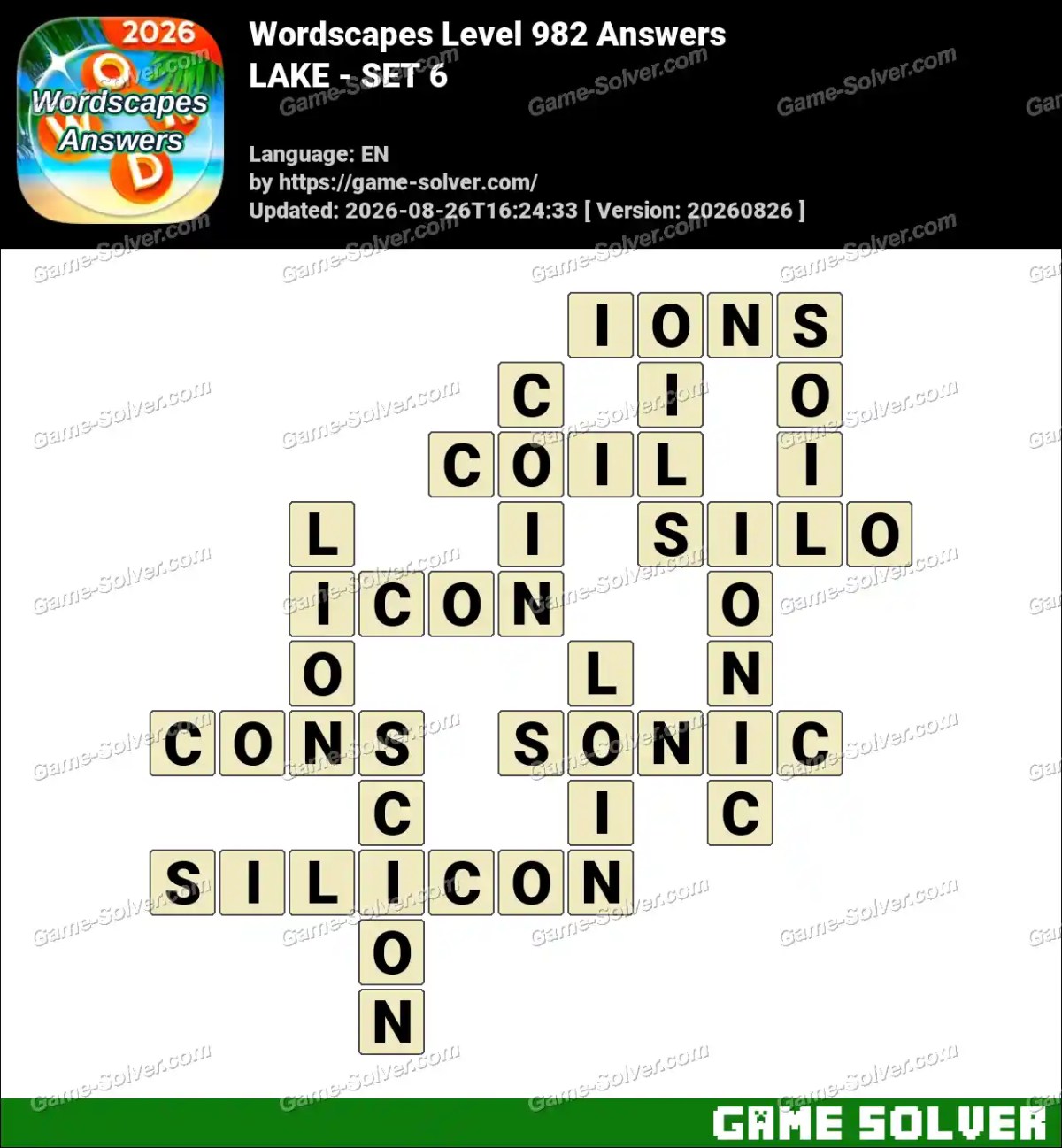 Wordscapes Level 982 Answers — LAKE - SET 6