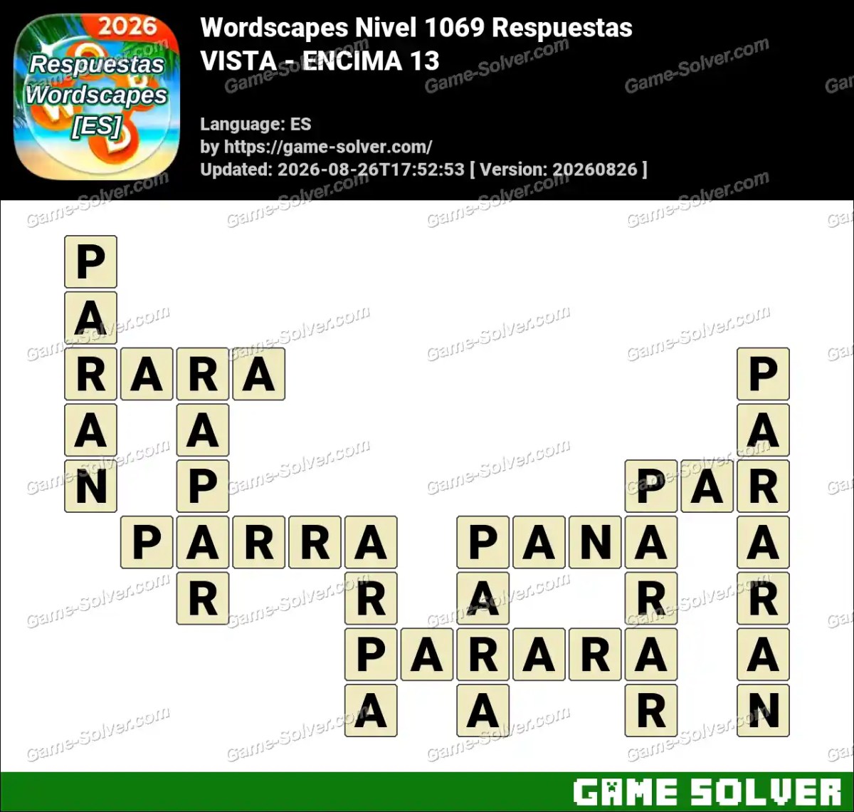 Wordscapes español Nivel 1069 Respuestas — VISTA - ENCIMA 13