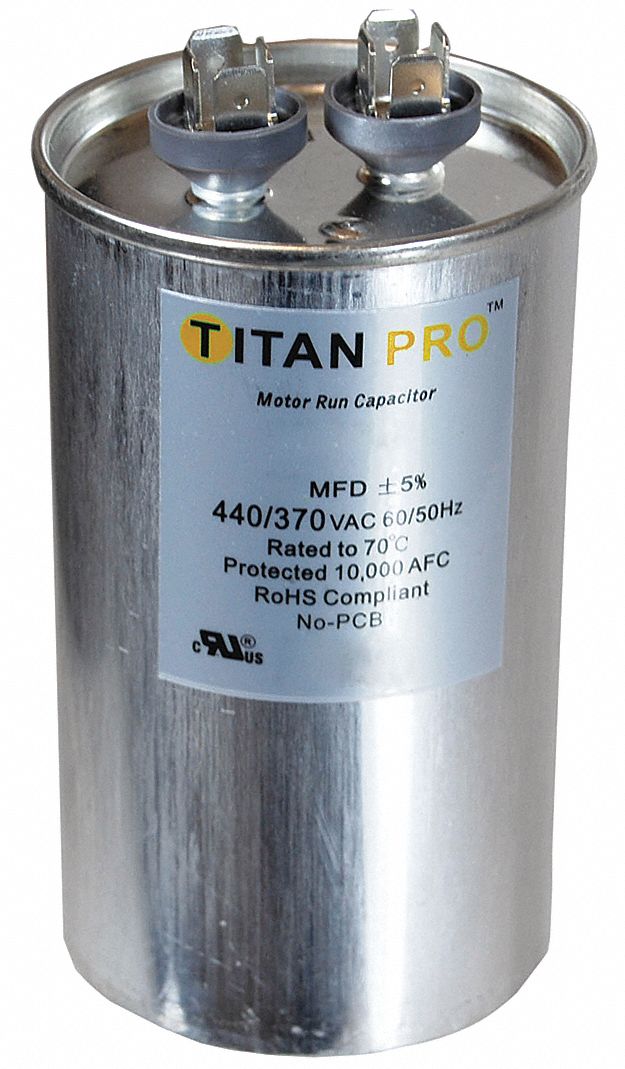 Round Motor Run Capacitor 55 Microfarad Rating 370 440vac Voltage