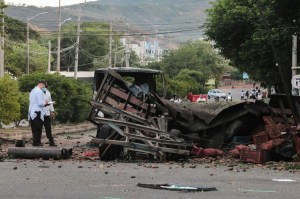 Truck explosion outside Colombia police base injures 11 and kills dog: ‘Vile terrorist attack’