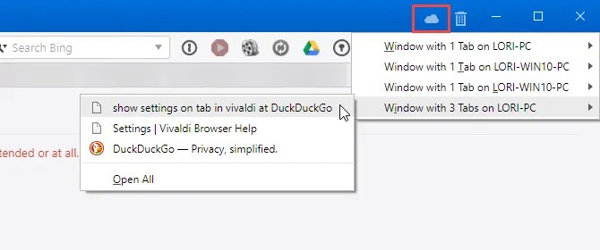 Open a tab from another computer in Vivaldi