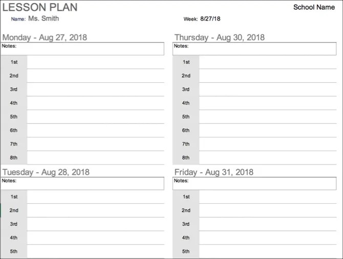 Weekly Lesson Plan