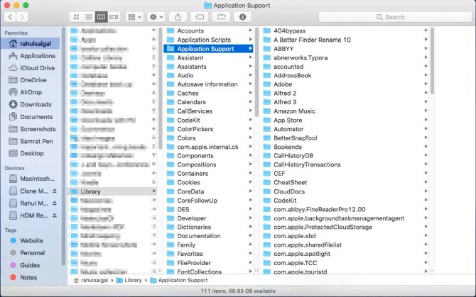 library application support folder