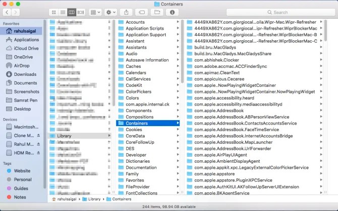 library containers folder