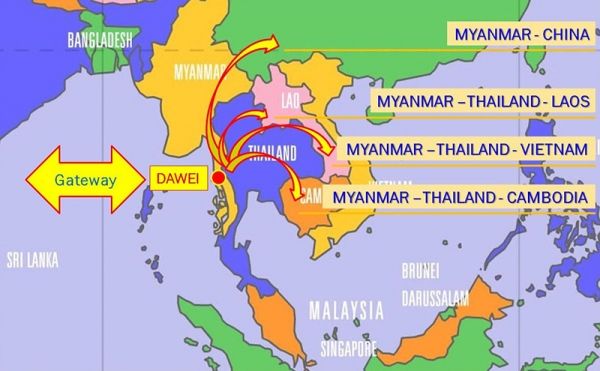 “เขตเศรษฐกิจพิเศษทวาย” (Dawei) กำเนิดขึ้นในปี 2551 เป็นความร่วมมือระหว่างเมียนมา ไทย และญี่ปุ่น ในการพัฒนานิคมอุตสาหกรรมและท่าเรือน้ำลึก เริ่มก่อสร้างในปี 2553 แต่ถูกคัดค้านจากชุมชนในพื้นที่เนื่องจากได้รับผลกระทบมาก ชาวบ้านจาก 19 หมู่บ้าน รวม 32,279 คน ต้องสูญเสียที่อยู่อาศัยและที่ทำกิน กระทั่งในปี 2555 โครงการดังกล่าวประสบปัญหาไม่สามารถระดมทุนได้ตามเป้าหมาย ทำให้ต้องหยุดชะงักมาจนถึงปัจจุบัน