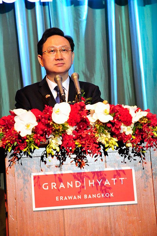 ดร.ถง เจิ้น หยวน ผู้แทนรัฐบาลสำนักงานเศรษฐกิจและวัฒนธรรมไทเปประจำประเทศไทย กล่าวต้อนรับแขกผู้มีเกียรติที่มาร่วมงาน