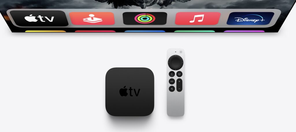電視顯示新一代 Apple TV 介面與 Siri 語音功能。