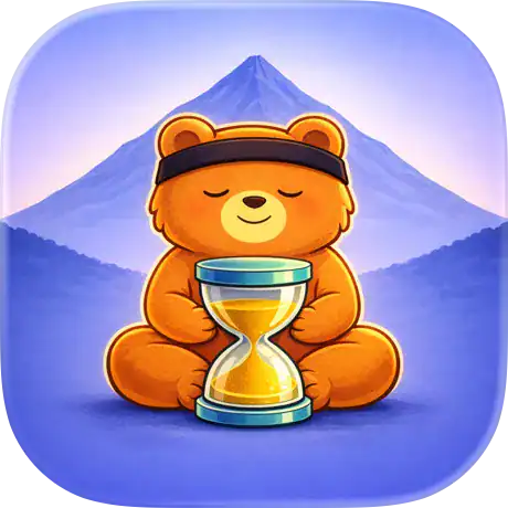 穿戴墨鏡的小熊登山，介面呈現飲水追蹤與金幣獎勵功能。