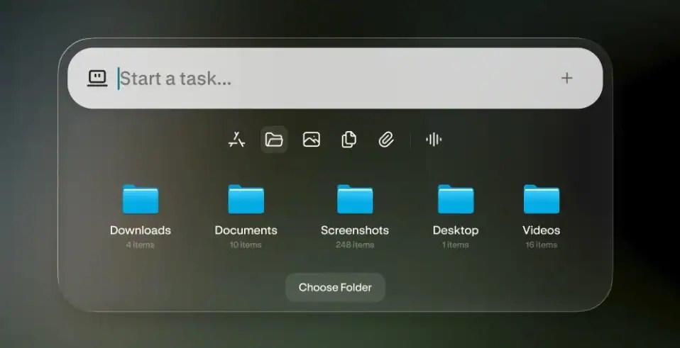 Mac 介面展示 AI 代理整合檔案與郵件，自動化處理資料。