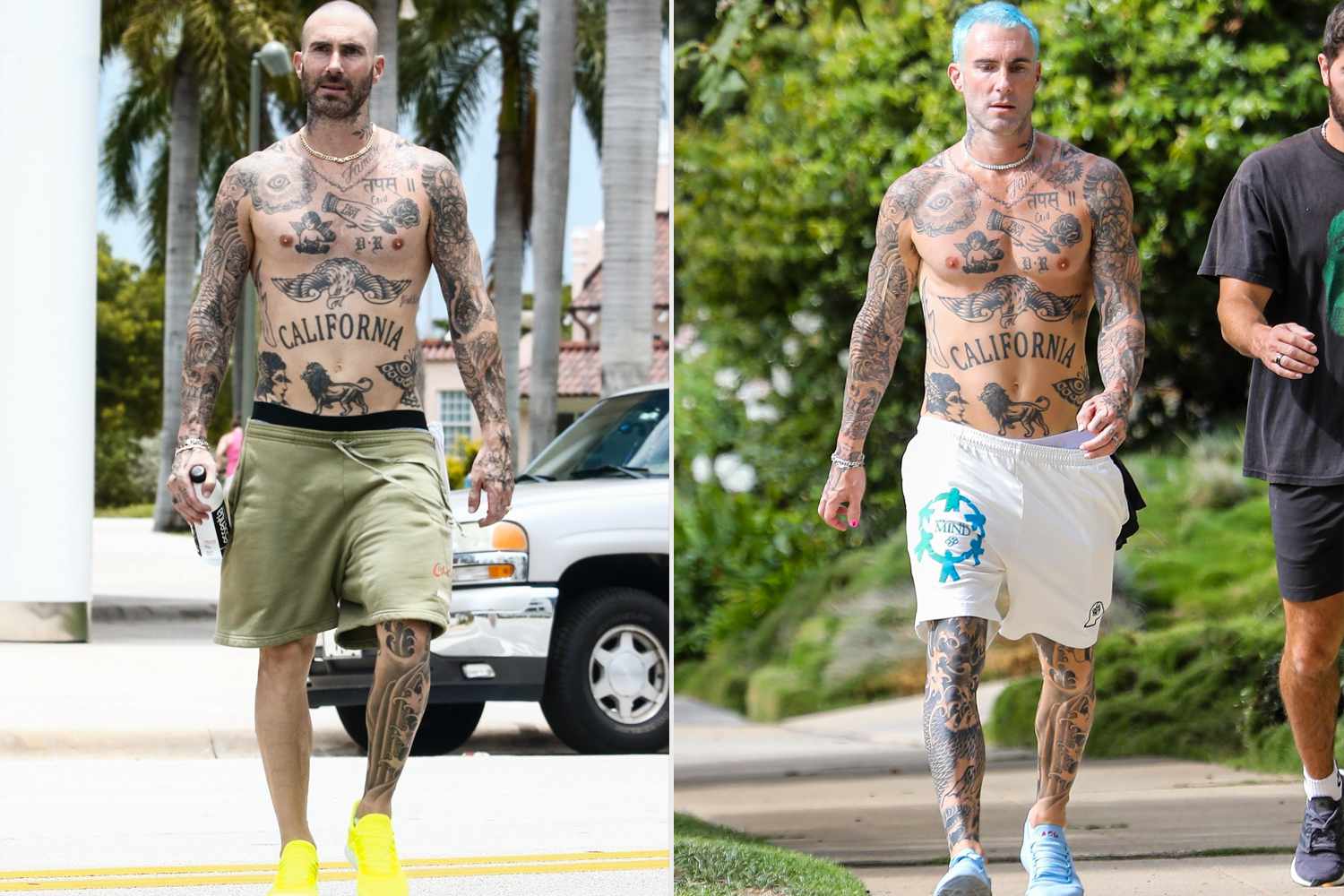 Adam Levine Dyes Hair Blue, Debuts New Butterfly Neck Tattoo | People.com 1000_x_1500_jpg