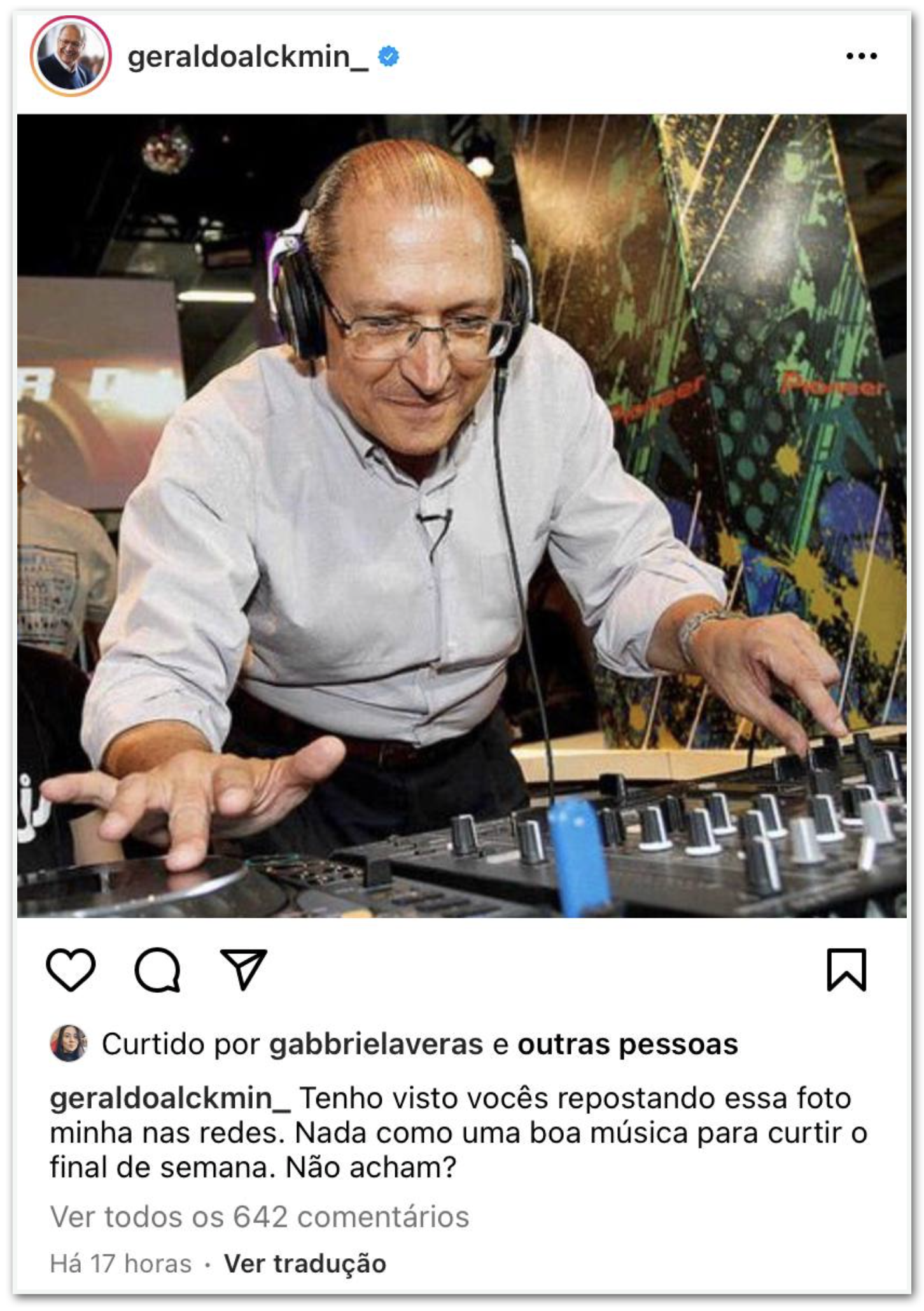 Pai e avô orgulhoso, marido apaixonado, médico e homem público por vocação. Alckmin Publica Foto Em Que Aparece De Dj