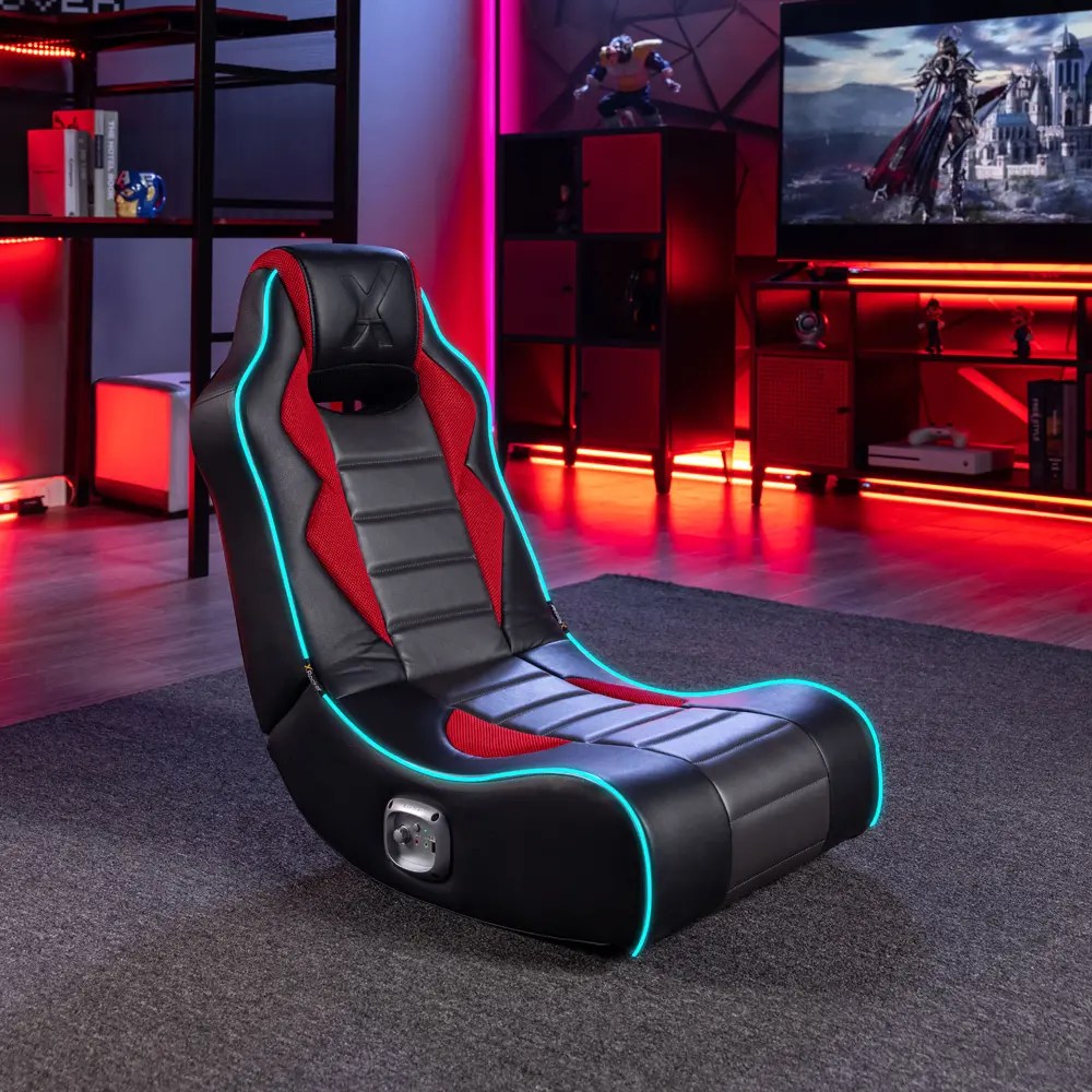 X Rocker Flash LED Wired Red And Gray Floor Rocker Gaming Chair RC Willey X Rocker Flash LED Wired Red And Gray Floor Rocker Gaming Chair Rcwilley
