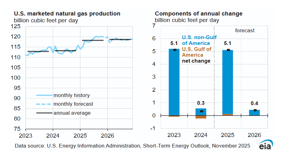 US marketed natural gas production