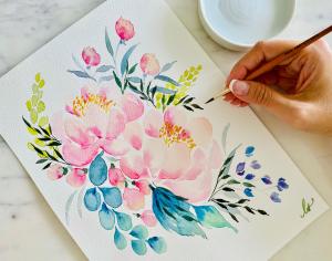 peony bouquet minutes steps paint easy skillshare greeting decoration artwork cards