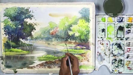 painting watercolor landscape step jungle riverside scene tutorial paint watercolors skillshare artists squirrel paper