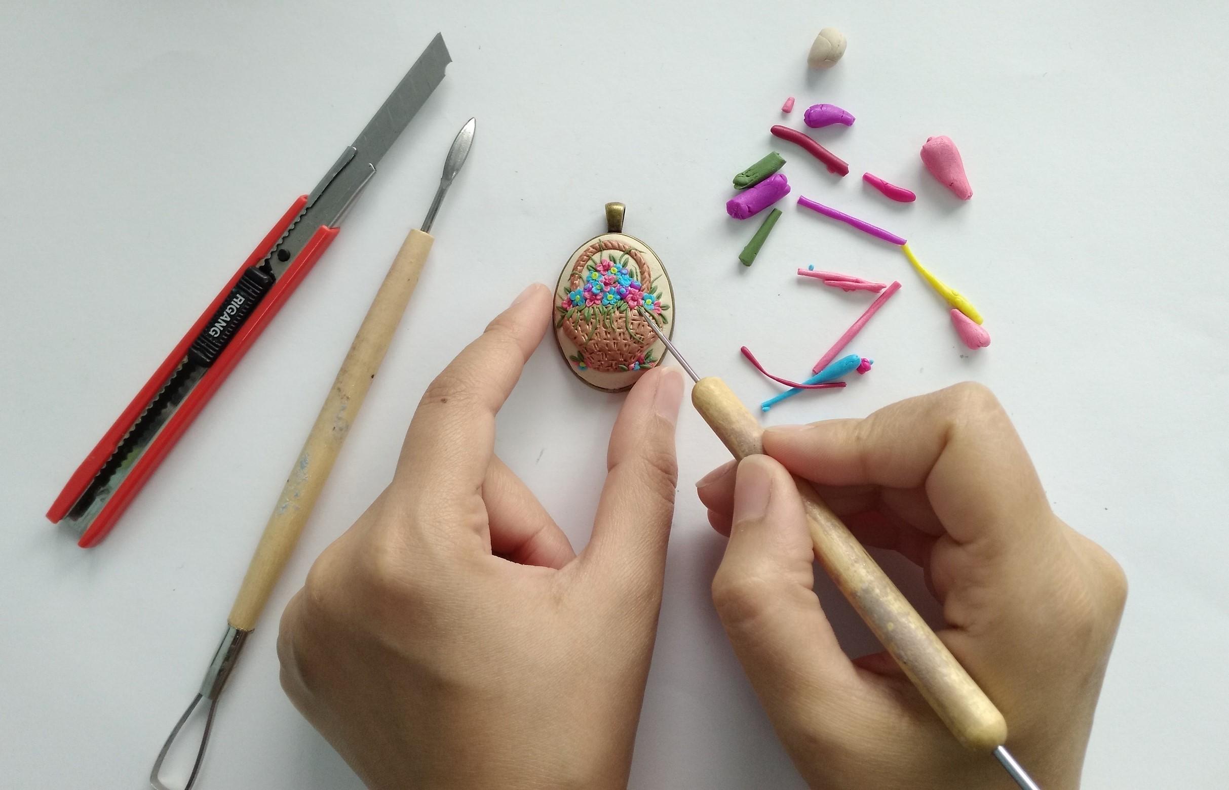 Make A Polymer Clay Necklace With A Basket Of Flowers Maha