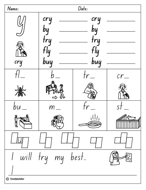 Free printable y as a vowel worksheets