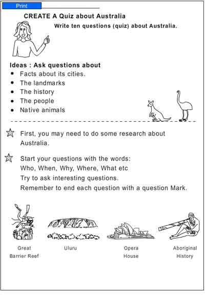 Australia quiz, english skills online, interactive activity lessons