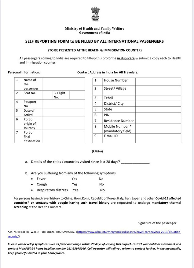 Coronavirus Flying To India Filled Printout Of Self Declaration Form Can Make Your Entry Smooth India News Times Of India