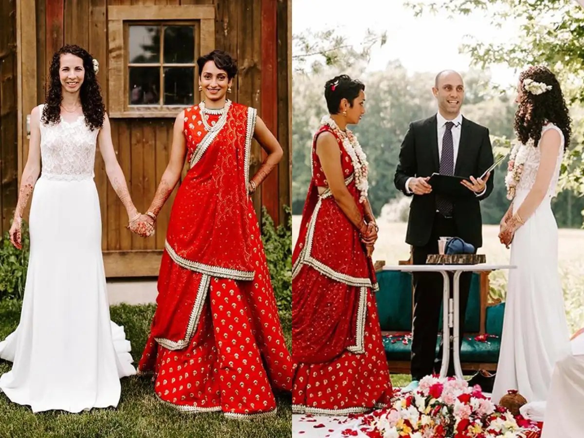 This Indo American Lesbian Couple Complemented Each Other In A Red Lehenga And White Gown The Times Of India