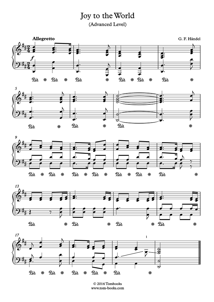 Piano tutorial video, guitar chords, printable pdf sheet music. Joy To The World Advanced Level Traditional Piano Sheet Music