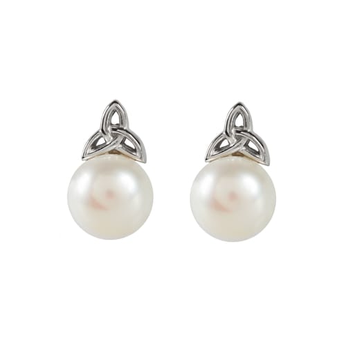 Sterling &amp; Pearl Trinity Knot Stud Earrings