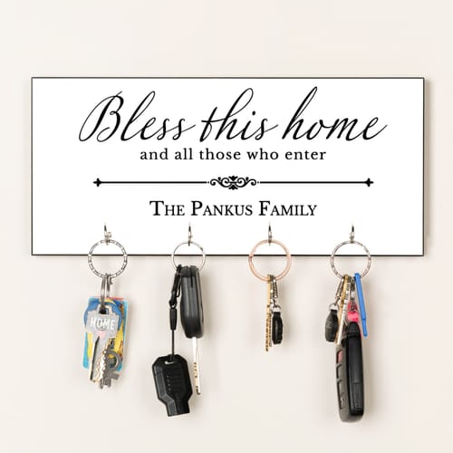 Personalized Bless This Home Key Rack
