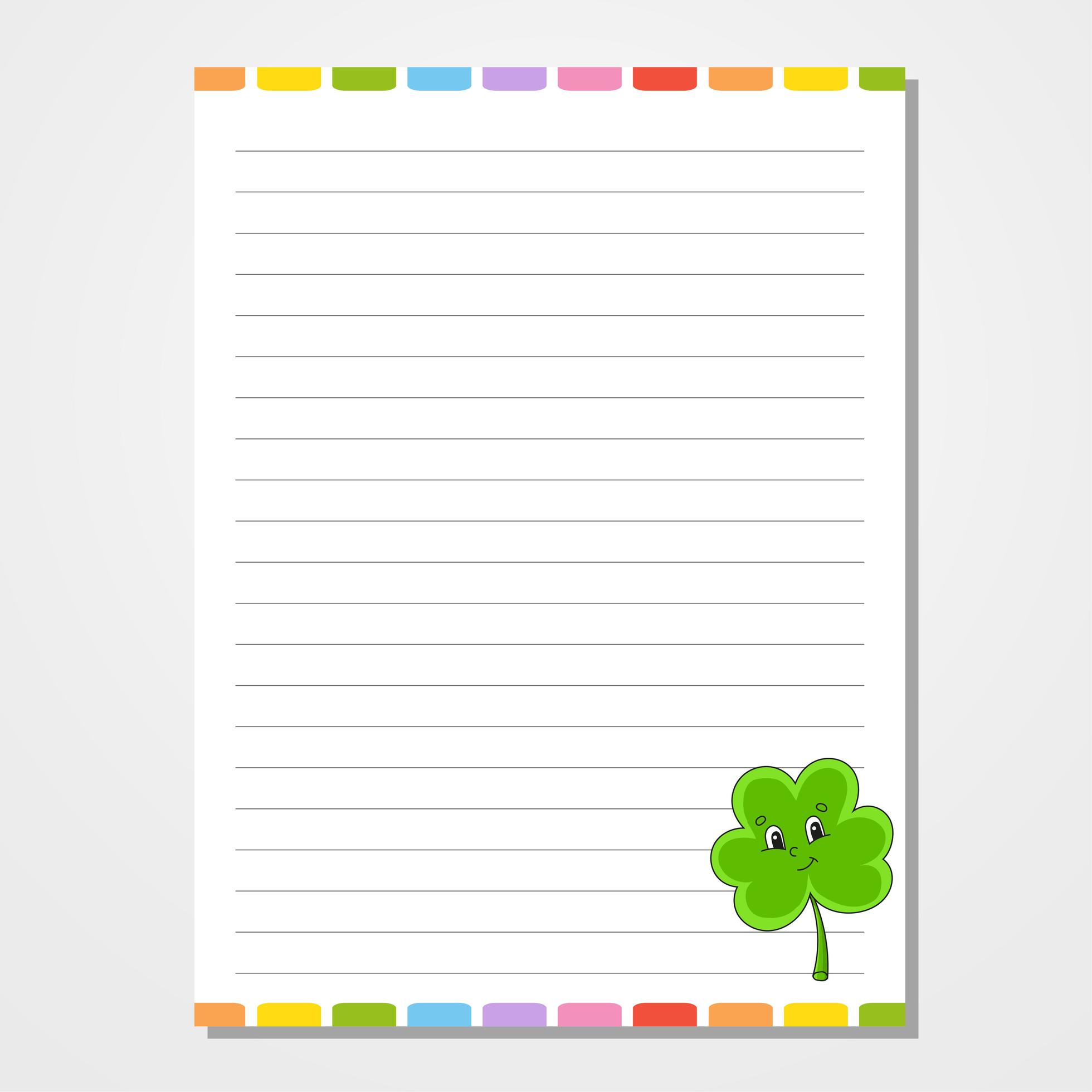 sheet template for notebook notepad diary lined paper cute character with a color image isolated vector illustration cartoon style 3770335 vector art at vecteezy