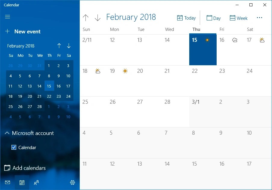Windows calendar