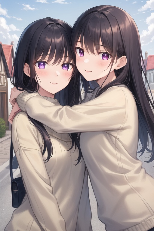 Two best friends hugging anime