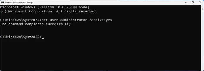 The Sundarban The Sundarban Activating the administrator account in Command Prompt successfully.