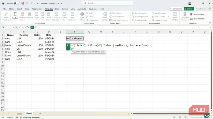 The Sundarban Median calculation Python code in Excel.