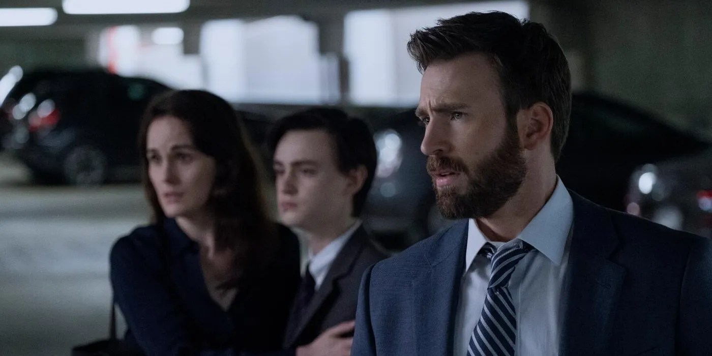 Chris Evans, Jaeden Martell y Michelle Dockery en Defendiendo a Jacob