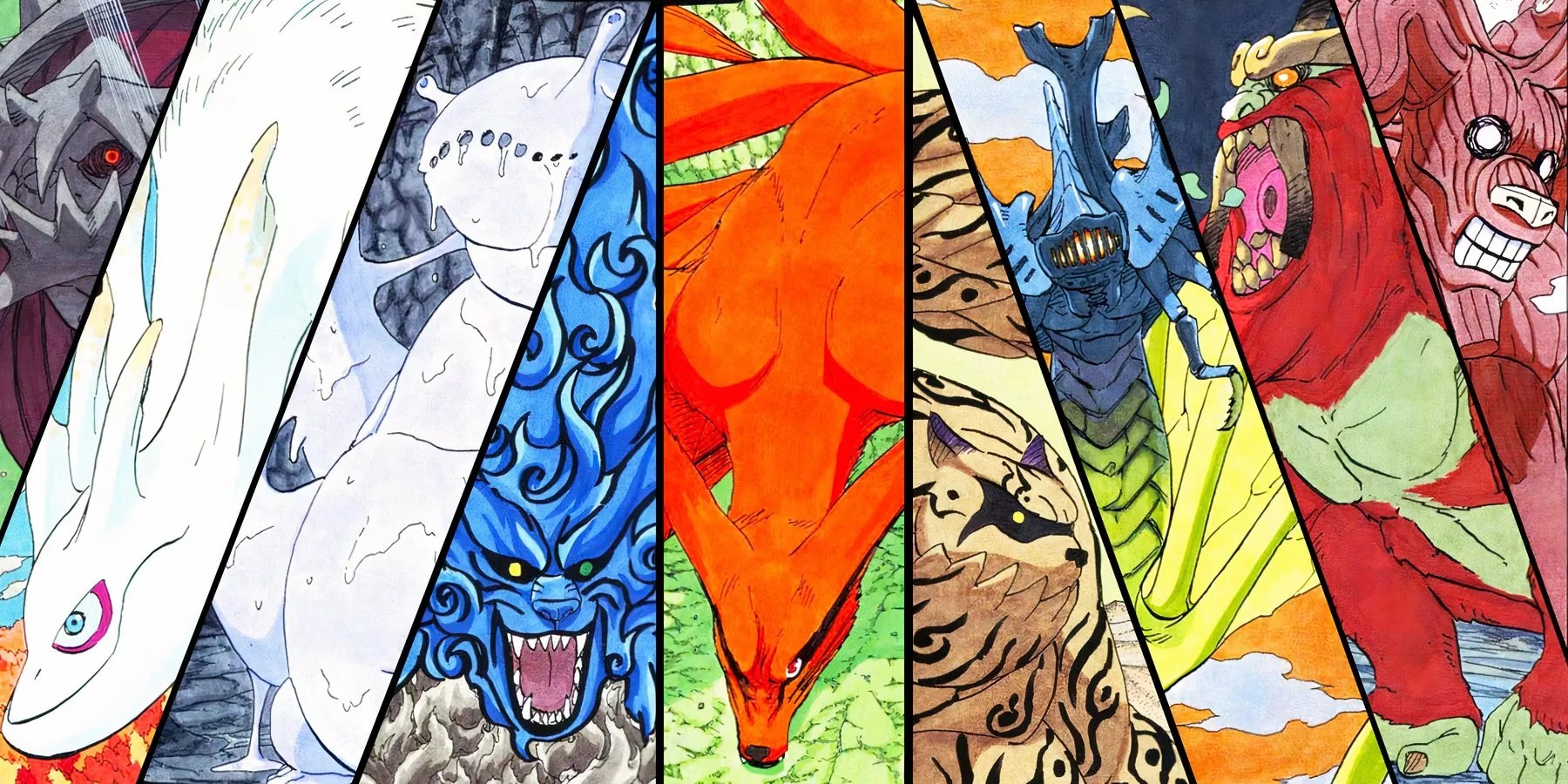 Las nueve bestias de la serie Naruto alineadas