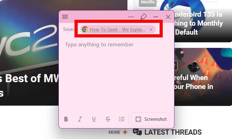 Source Capture in Sticky Notes