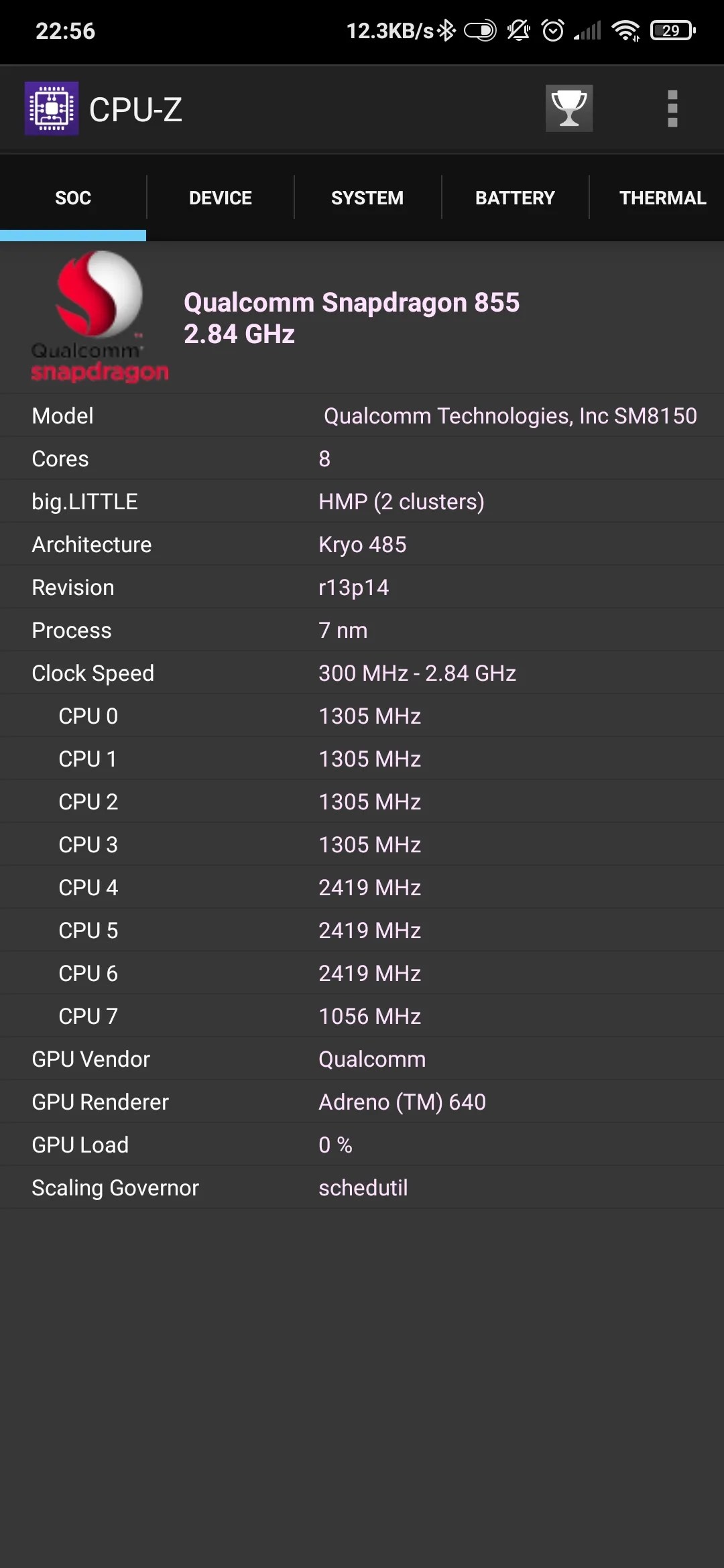CPU-Z Android phone processor specs