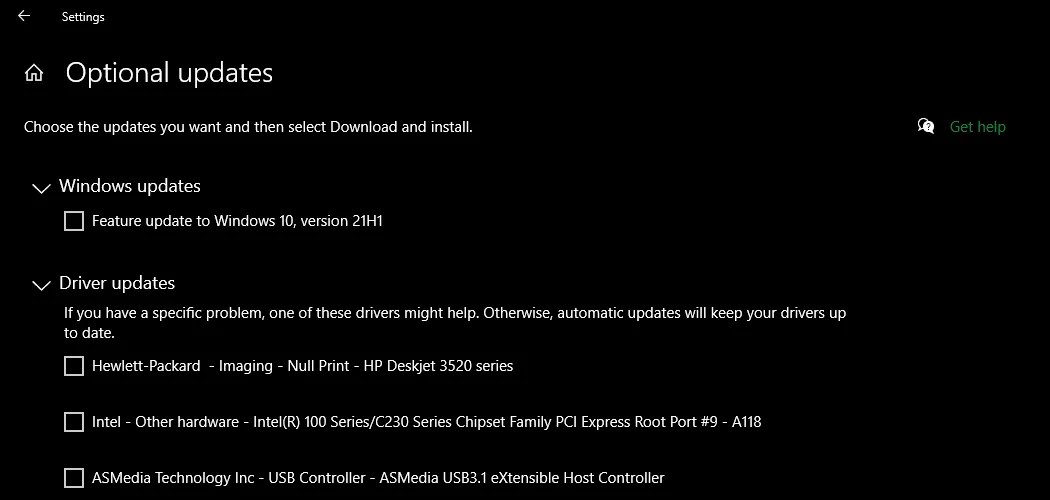 Windows Optional Driver Updates