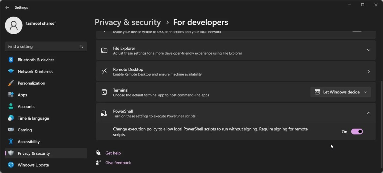 activer l'exécution des scripts powershell paramètres windows 11