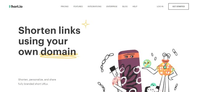 A Screenshot of the Short io URL Shortener Landing Page