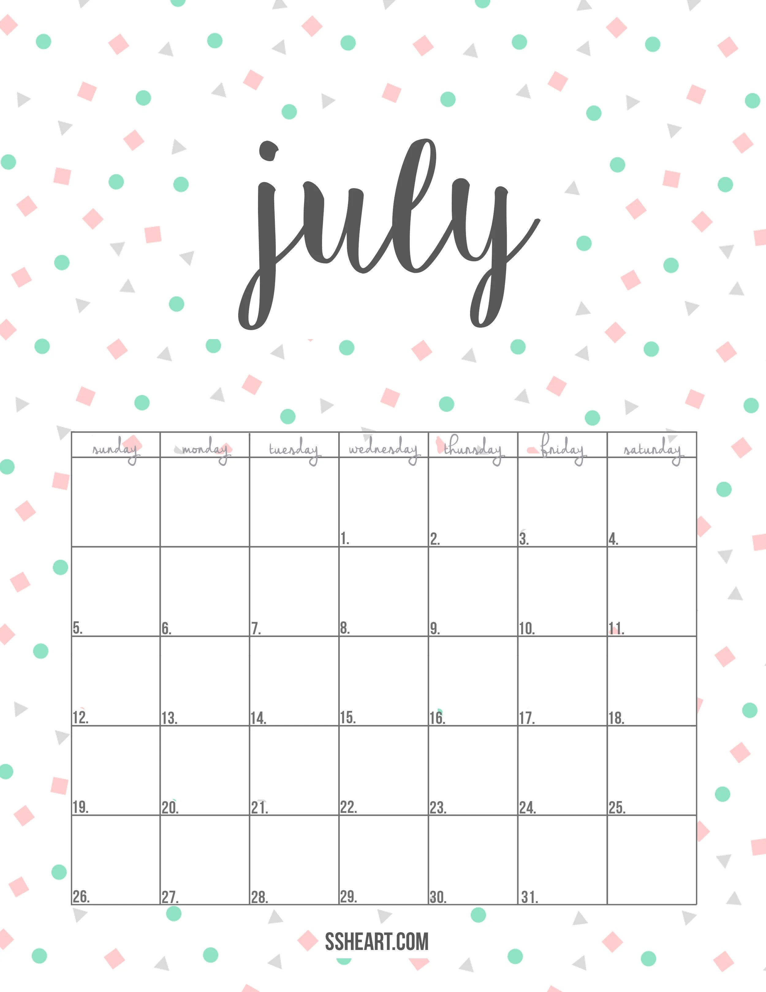 Printable july calendar — ssheart