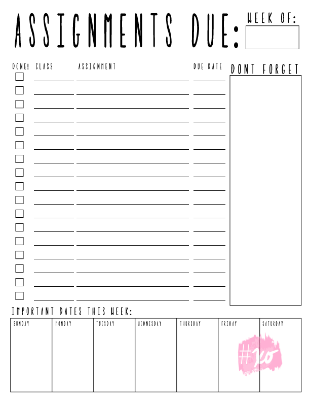 weekly assignments printable alex marie