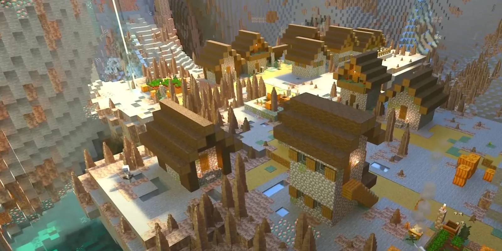 Icebound blacksmith village in Minecraft seed.